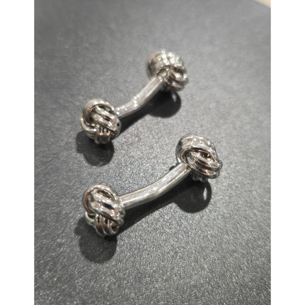 Double Knot Silver Toned Cufflinks For Men’s Formal Wear Unique Woven Design Pol - Picture 3 of 4